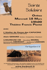 soirée,danse,chant,solidaire,karbouli,gérard,alain,atelier,capucin,morel,abernot,laidain,méharée,tente,bédouine,association,planté,théâtre,orthez,